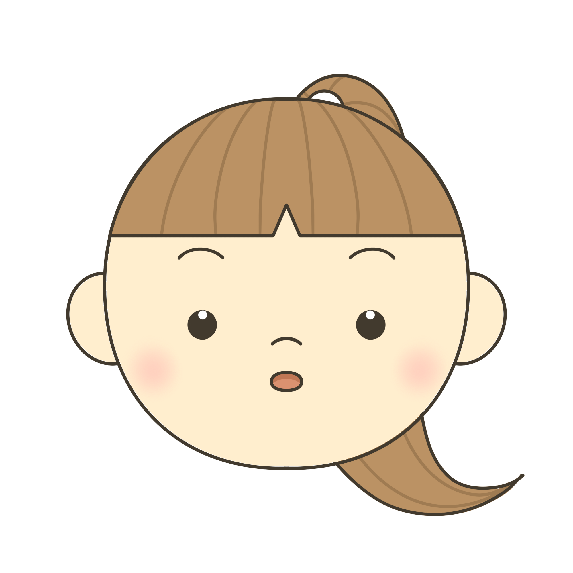 うの口の形のイラスト（ポニーテール）｜発音練習・言語学習に使える素材