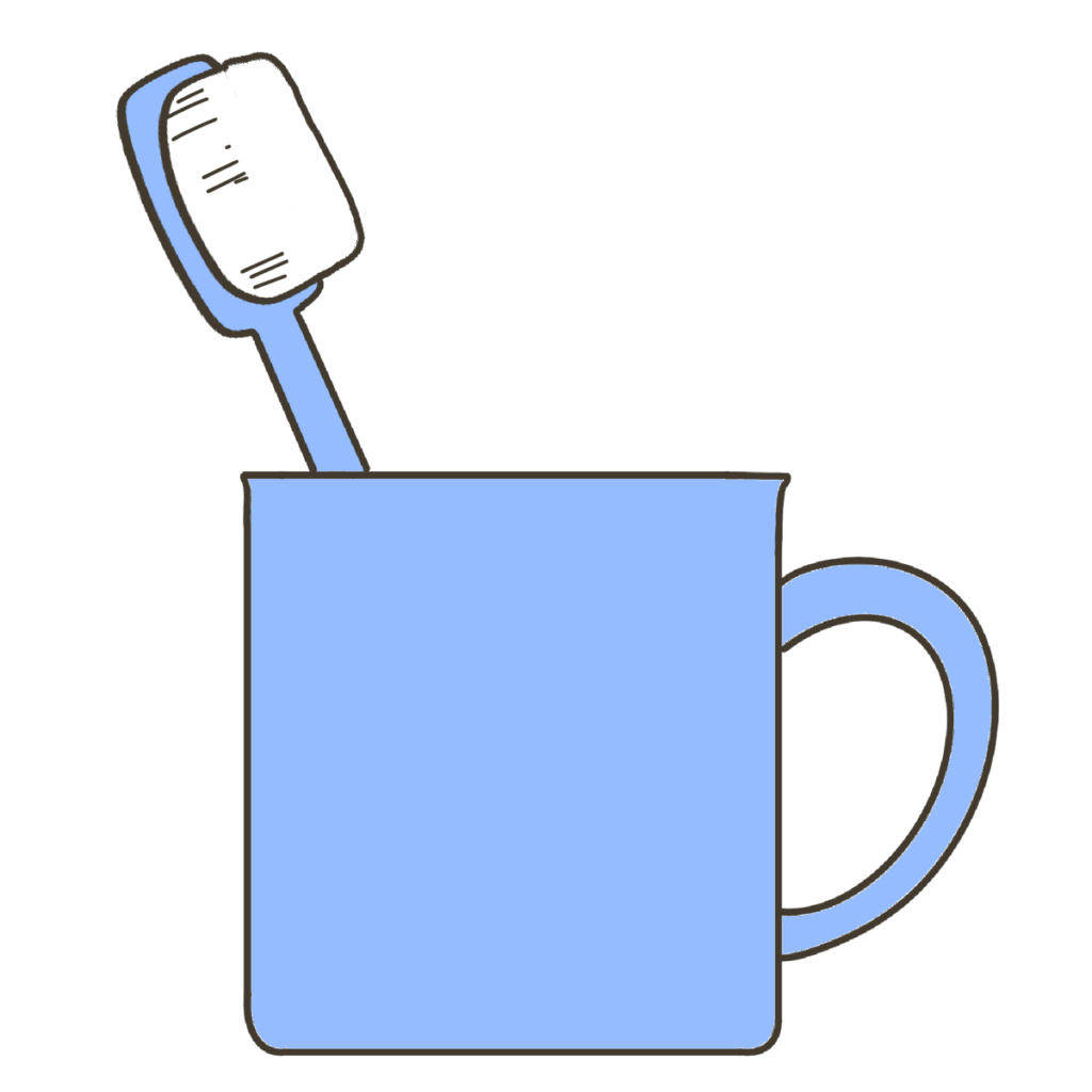 衛生用品・青色の歯磨きセットの支援イラスト｜持ち物確認や片付け目印に