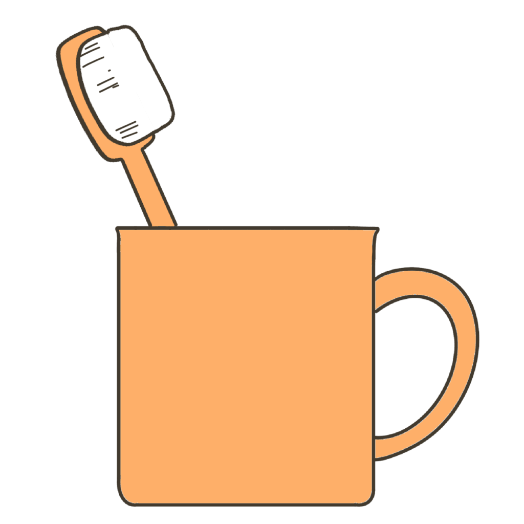 衛生用品・橙色の歯磨きセットの支援イラスト｜持ち物確認や片付け目印に