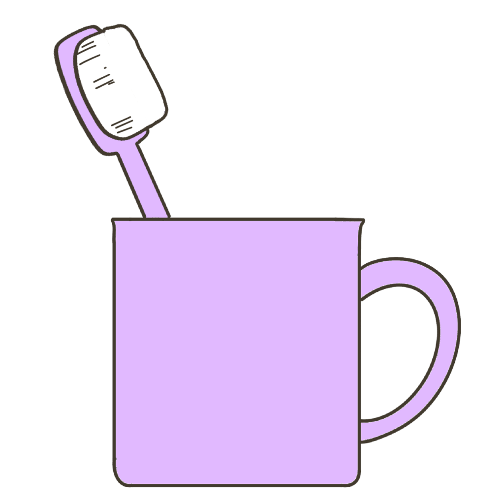 衛生用品・紫色の歯磨きセットの支援イラスト｜持ち物確認や片付け目印に