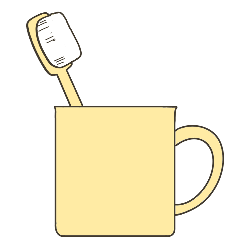 衛生用品・黄色の歯磨きセットの支援イラスト｜持ち物確認や片付け目印に