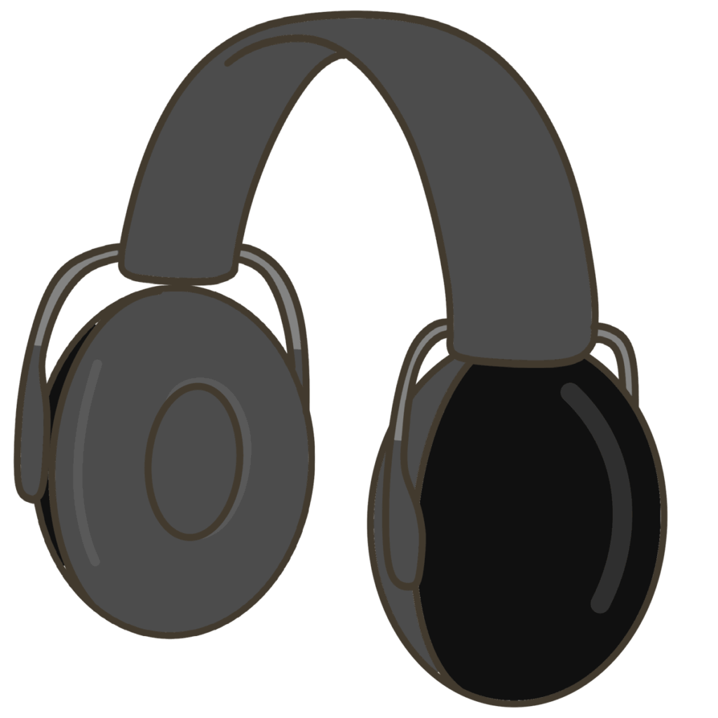 助ける道具・イヤーマフ（黒色）の支援イラスト｜持ち物確認や片付け目印に