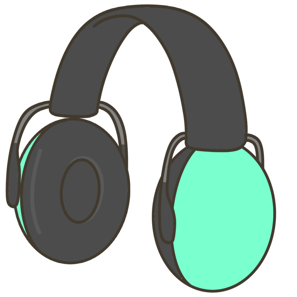 助ける道具・イヤーマフ（緑色）の支援イラスト｜持ち物確認や片付け目印に