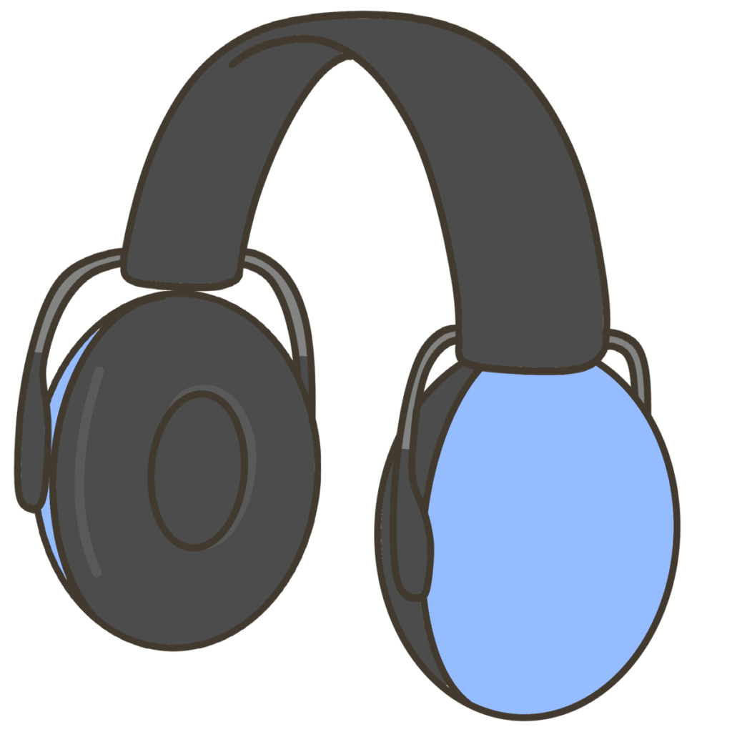 助ける道具・イヤーマフ（青色）の支援イラスト｜持ち物確認や片付け目印に