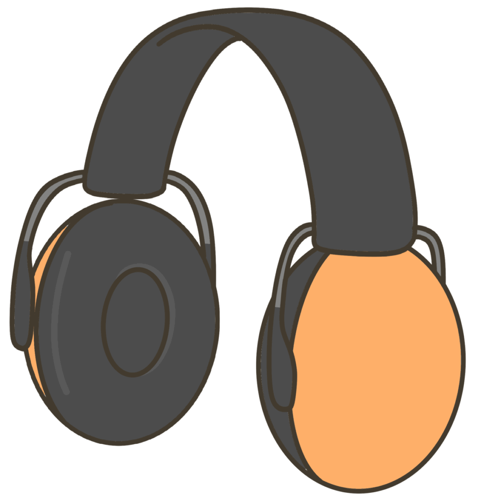 助ける道具・イヤーマフ（橙色）の支援イラスト｜持ち物確認や片付け目印に
