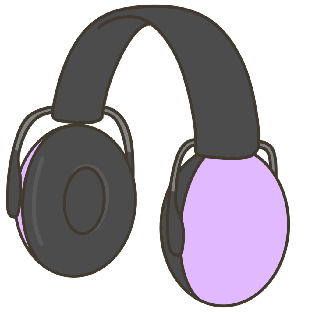 助ける道具・イヤーマフ（紫色）の支援イラスト｜持ち物確認や片付け目印に
