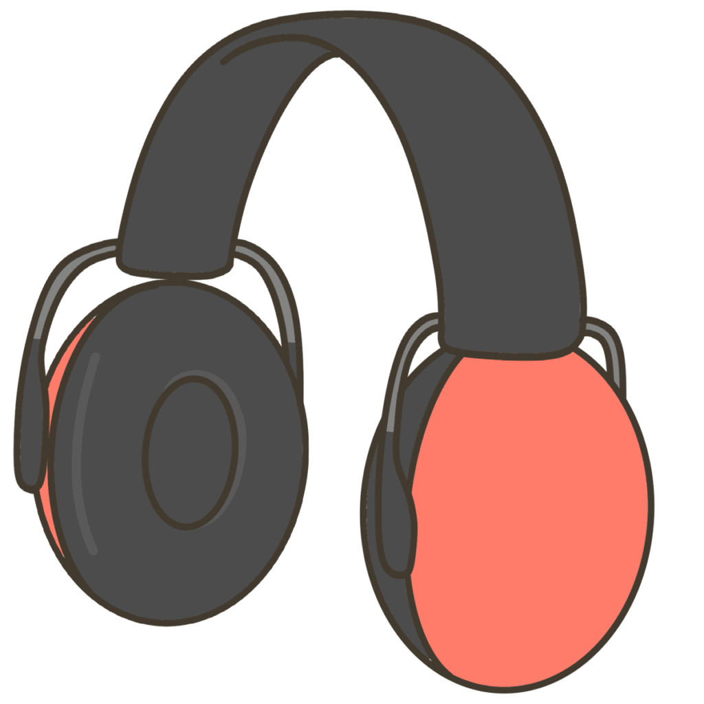 助ける道具・イヤーマフ（赤色）の支援イラスト｜持ち物確認や片付け目印に