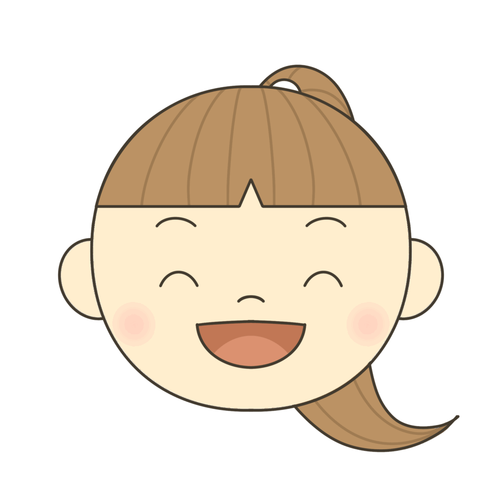 喜ぶ表情イラスト（ポニーテールの子）｜感情理解や自己表現に使えるカード・シート用