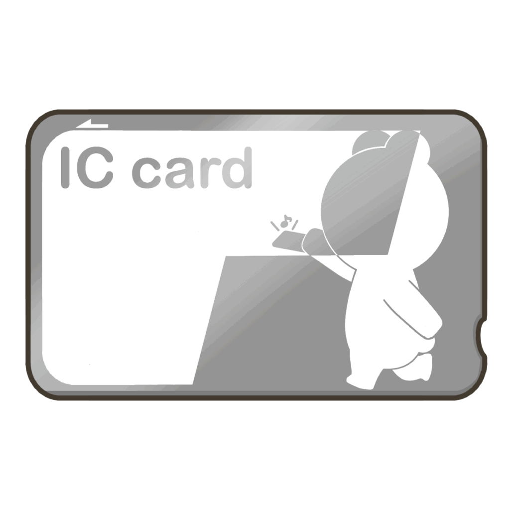 クマがICカードをタッチしている柄の白色のICカードのイラスト｜外出準備や持ち物支援に使える素材
