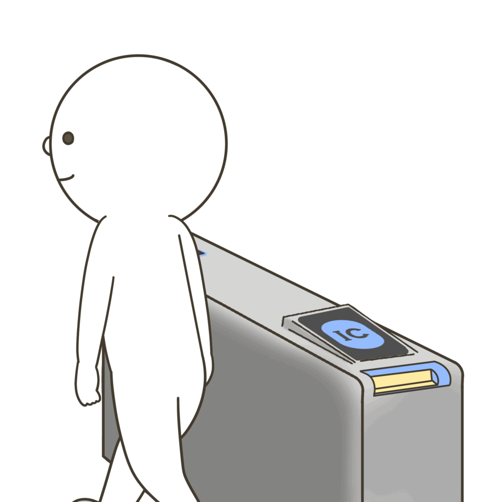 ICカードをタッチして、そのまま通過する子どものイラスト