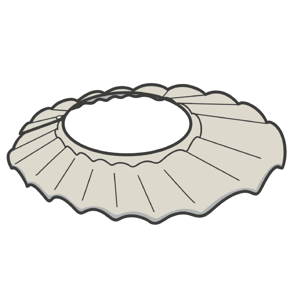 灰色のシャンプーハット｜生活支援に助ける道具のイラスト（持ち物確認・片付けの目印に）