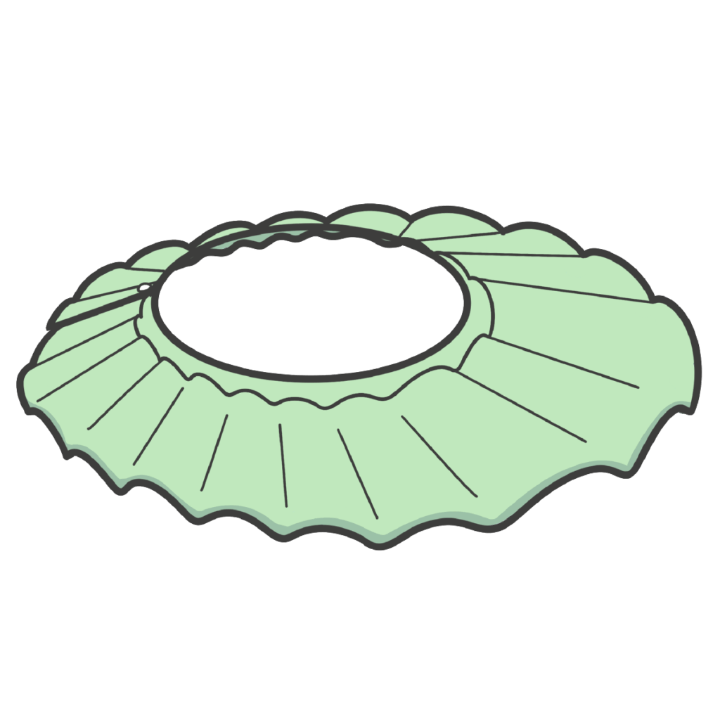 緑色のシャンプーハット｜生活支援に助ける道具のイラスト（持ち物確認・片付けの目印に）