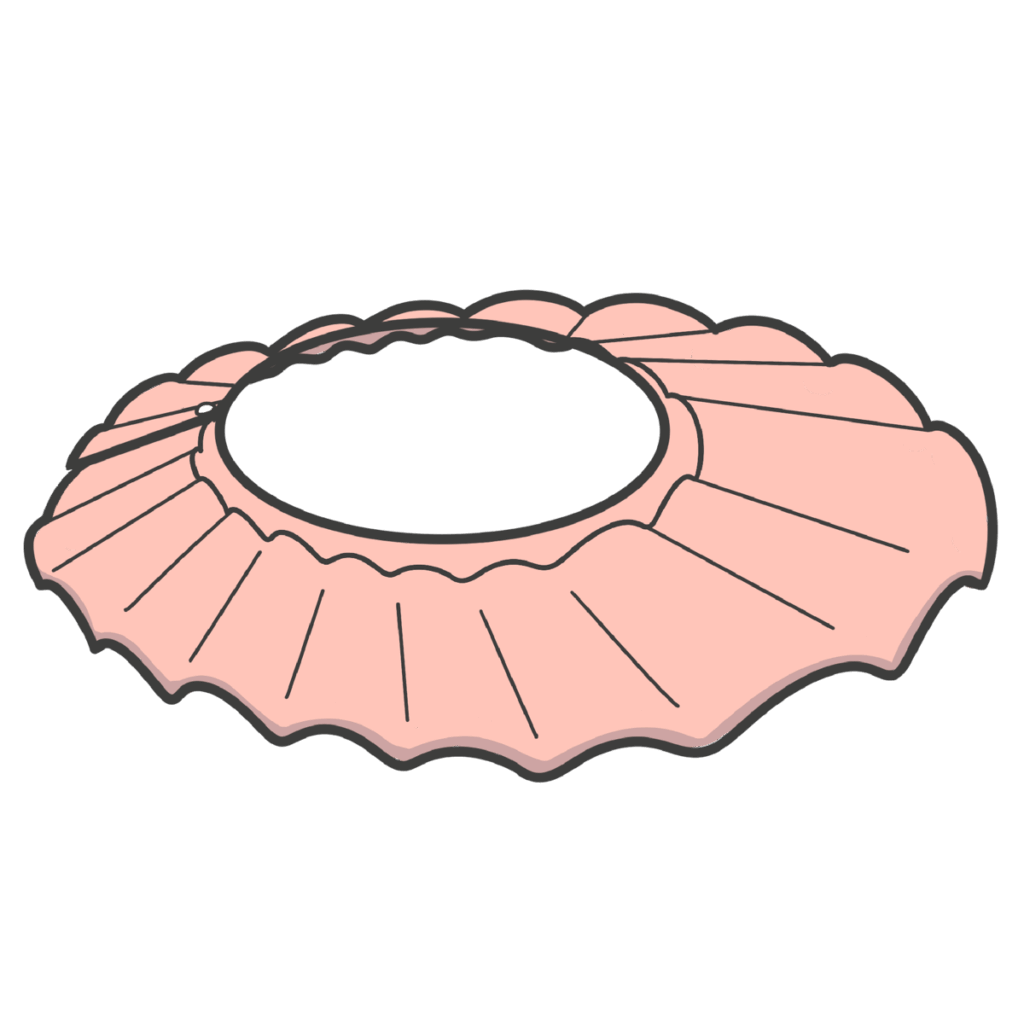 桃色のシャンプーハット｜生活支援に助ける道具のイラスト（持ち物確認・片付けの目印に）