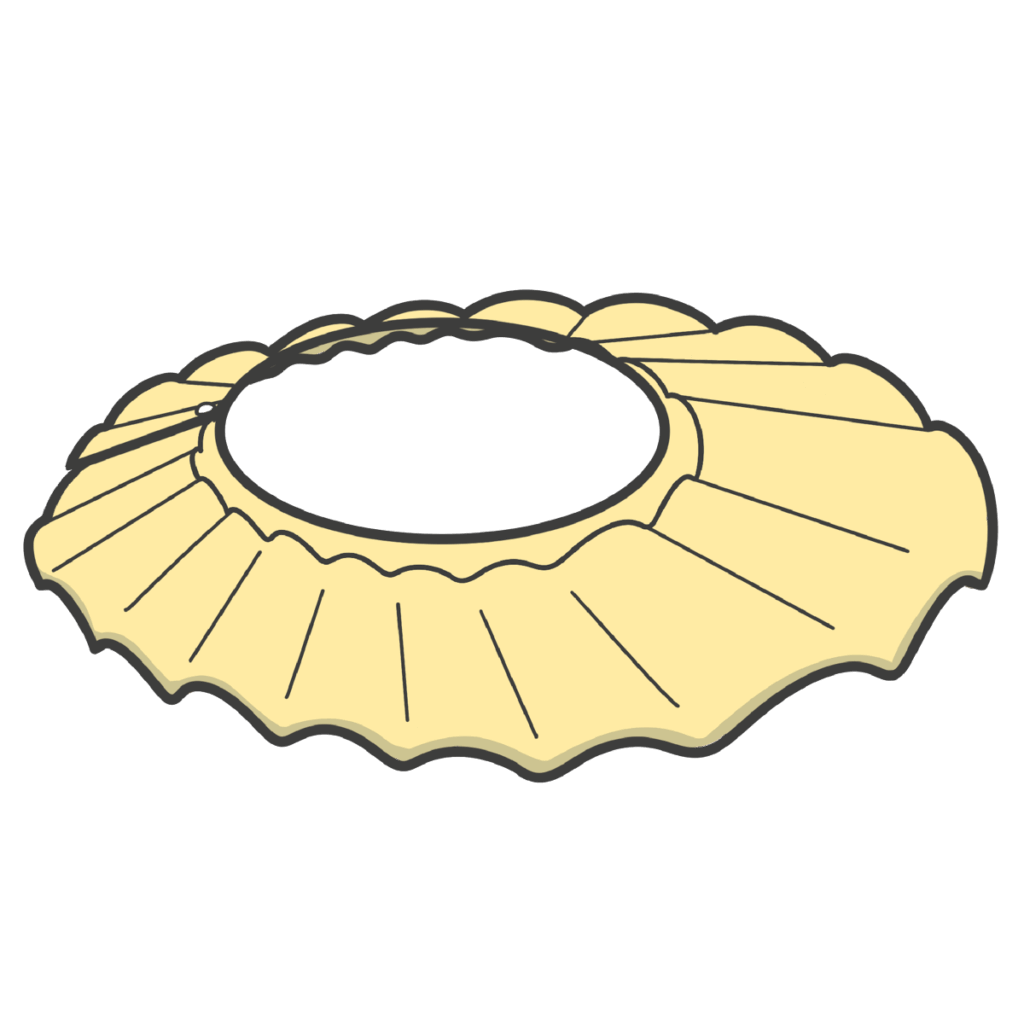 黄色のシャンプーハット｜生活支援に助ける道具のイラスト（持ち物確認・片付けの目印に）