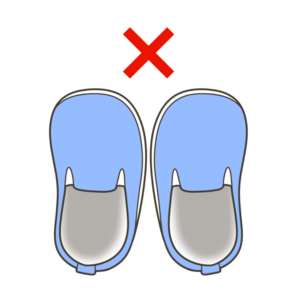 間違った靴の向きのイラスト|くつをはくステップ③ くつのむきをたしかめる