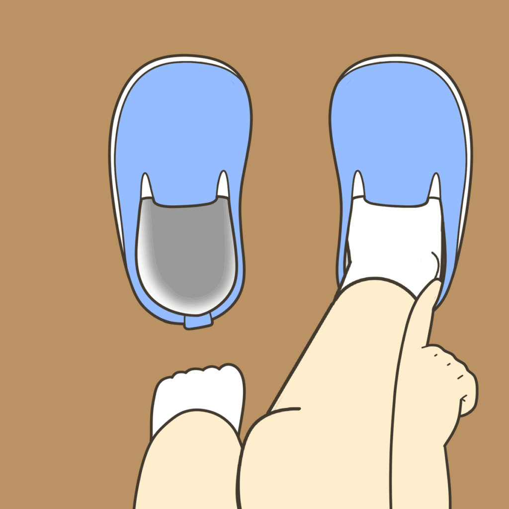 くつをはくシリーズ⑥|ゆびをかけてひっぱるイラスト