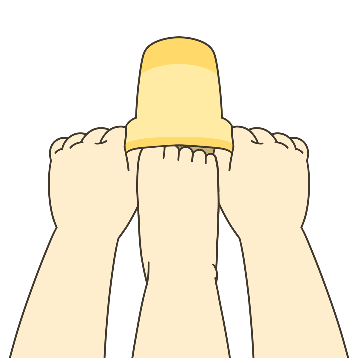 くつしたの中に足のつま先を入れている様子