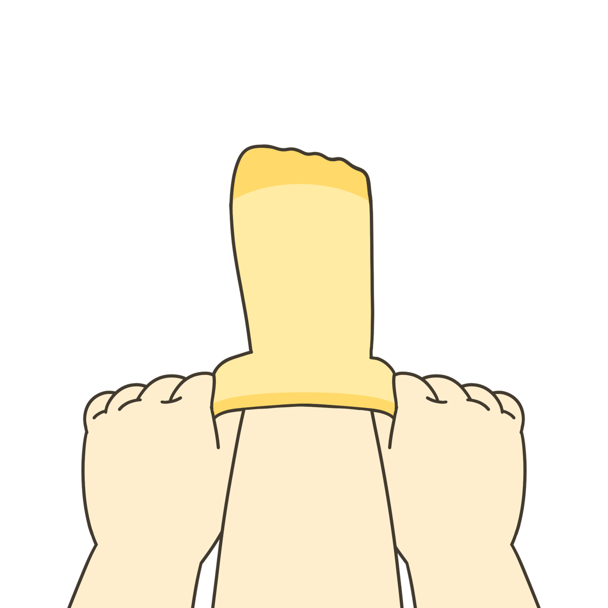 くつしたをふくらはぎあたりまでしっかり引き上げている様子