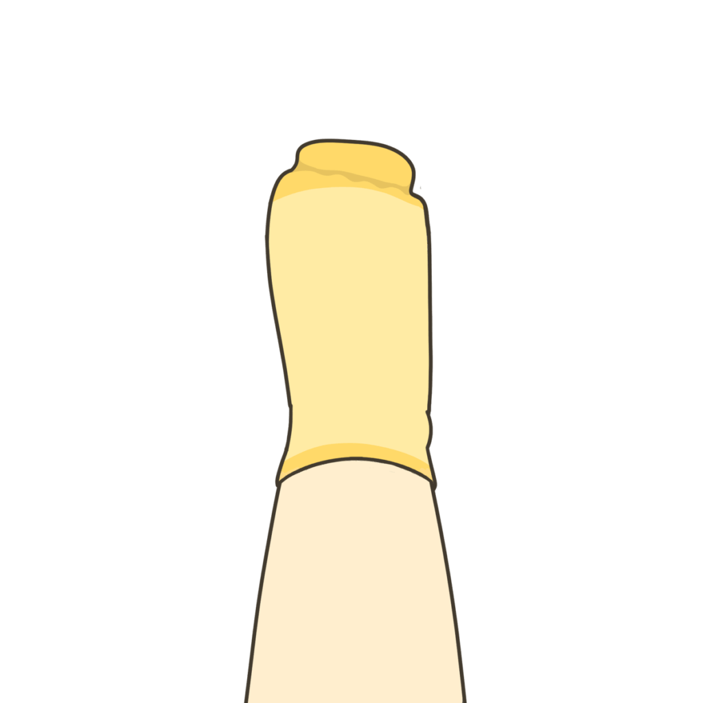 くつしたの履き方を確認している様子のイラスト（つまさきが余っていないか）