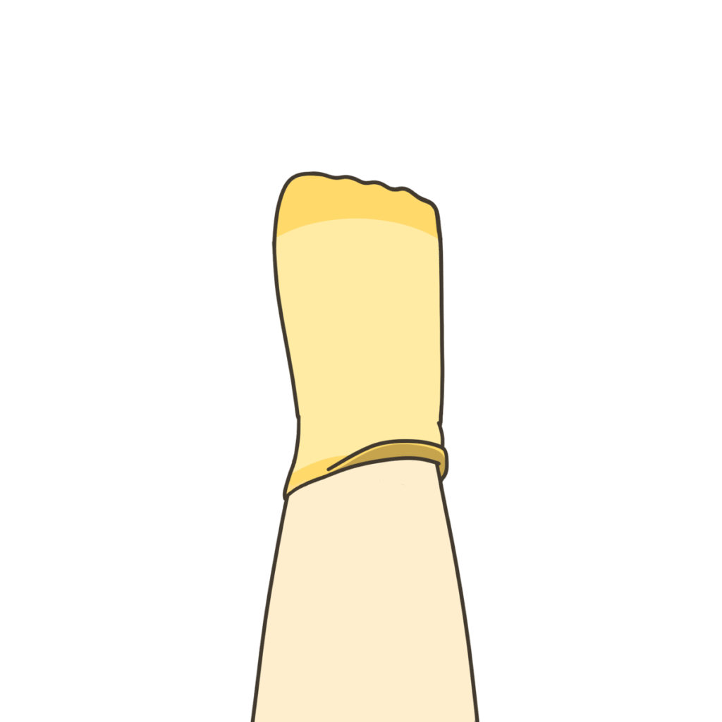 くつしたの履き方を確認している様子のイラスト（口が折れていないか）