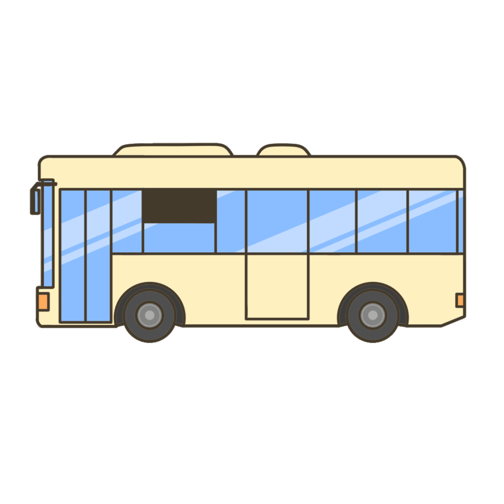 クリーム色の車体のバスのイラスト|交通や移動の掲示物・教材に使える素材
