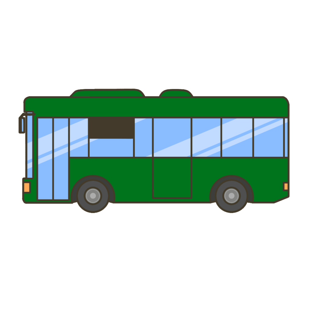 緑色の車体のバスのイラスト|交通や移動の掲示物・教材に使える素材