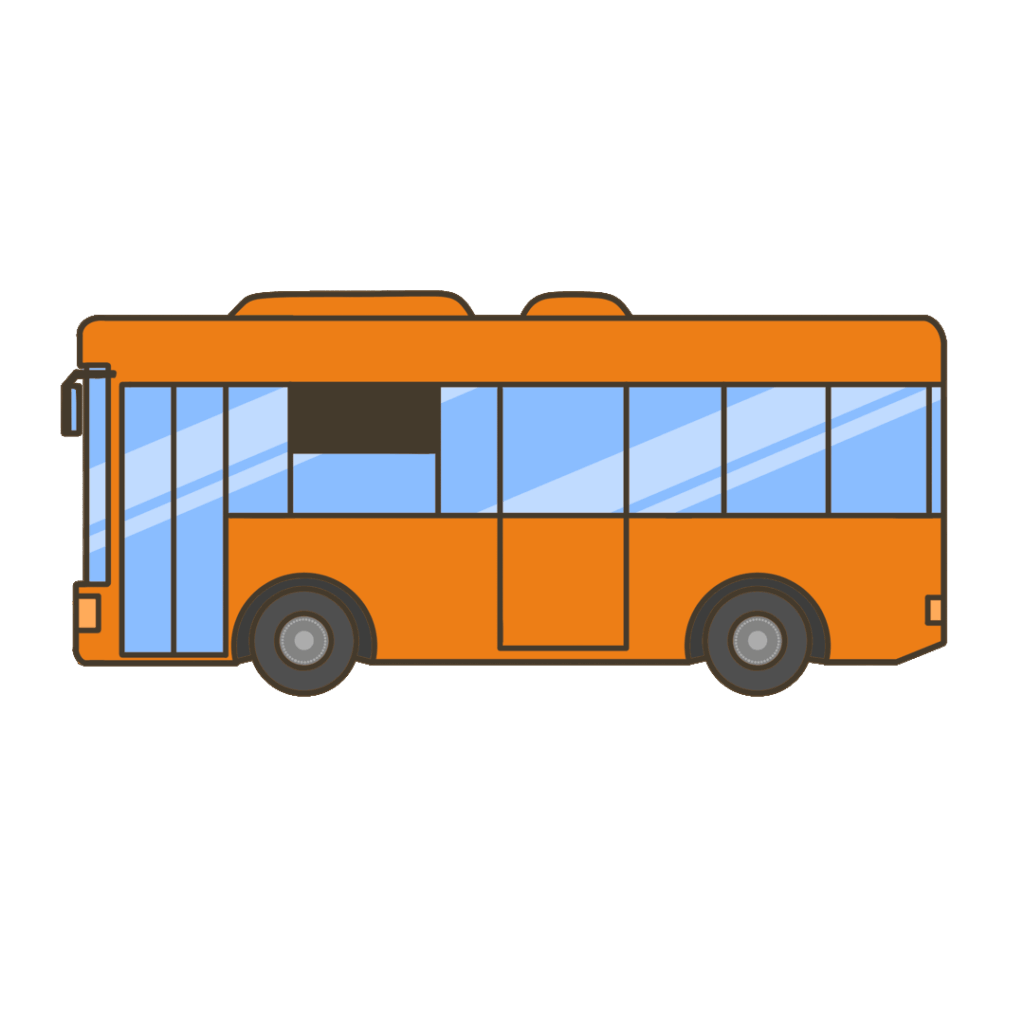 オレンジ色の車体のバスのイラスト|交通や移動の掲示物・教材に使える素材