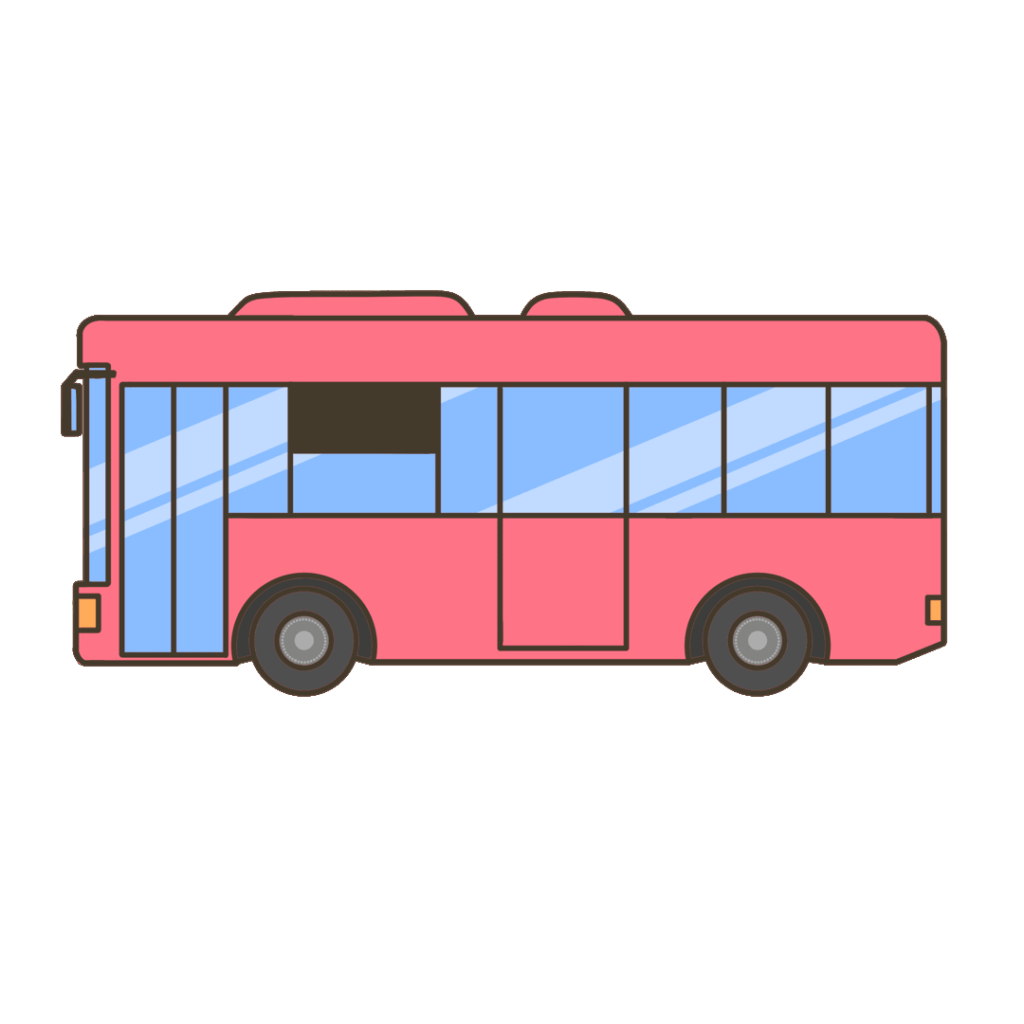 ピンク色の車体のバスのイラスト|交通や移動の掲示物・教材に使える素材
