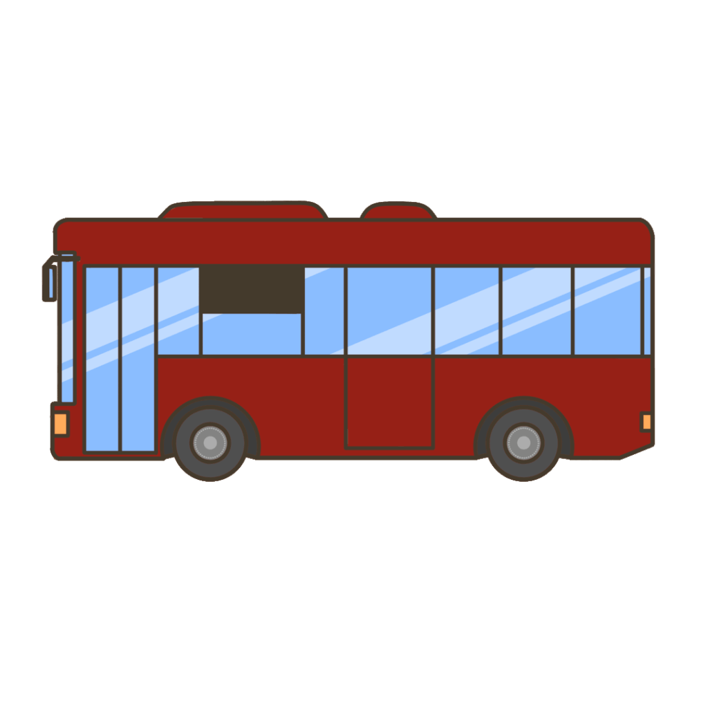 赤色の車体のバスのイラスト|交通や移動の掲示物・教材に使える素材