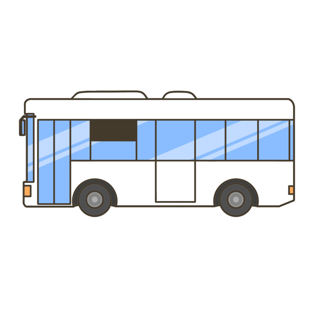 白色の車体のバスのイラスト|交通や移動の掲示物・教材に使える素材