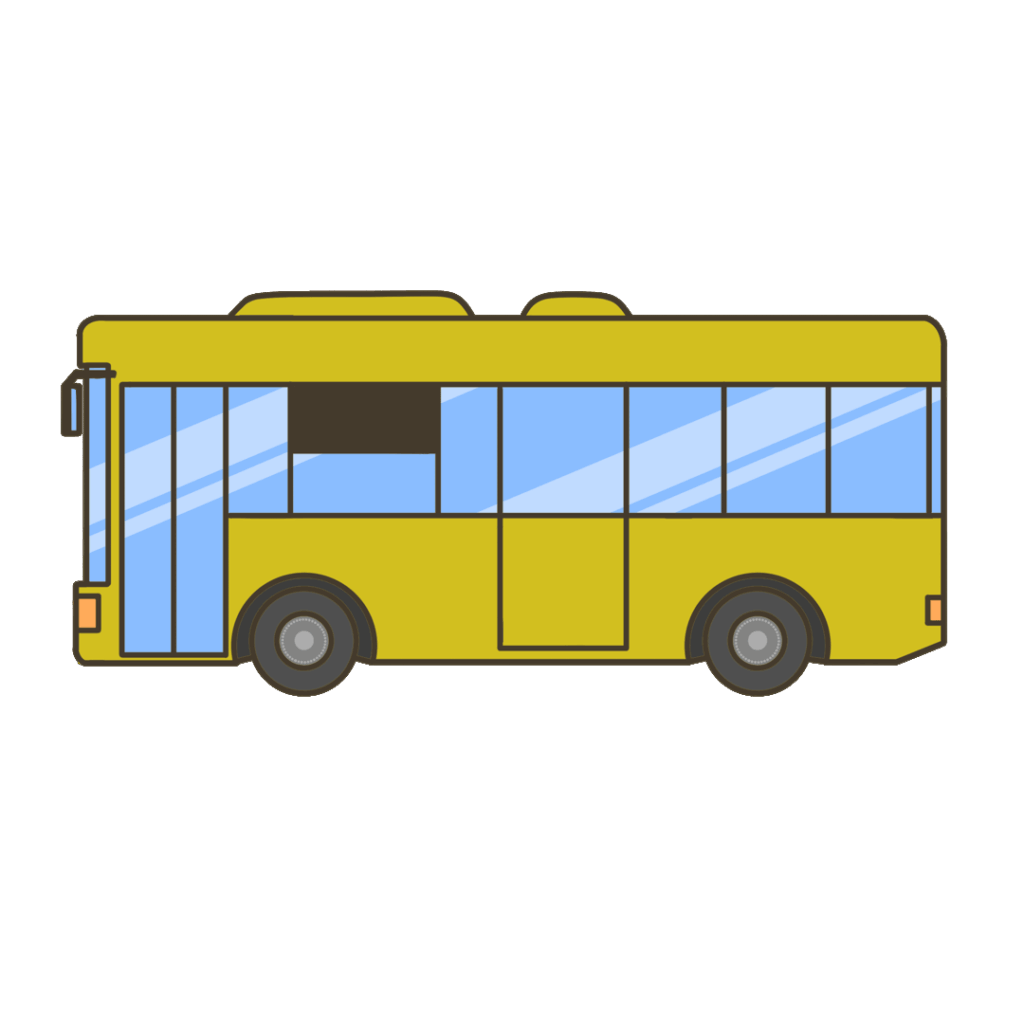 黄色の車体のバスのイラスト|交通や移動の掲示物・教材に使える素材