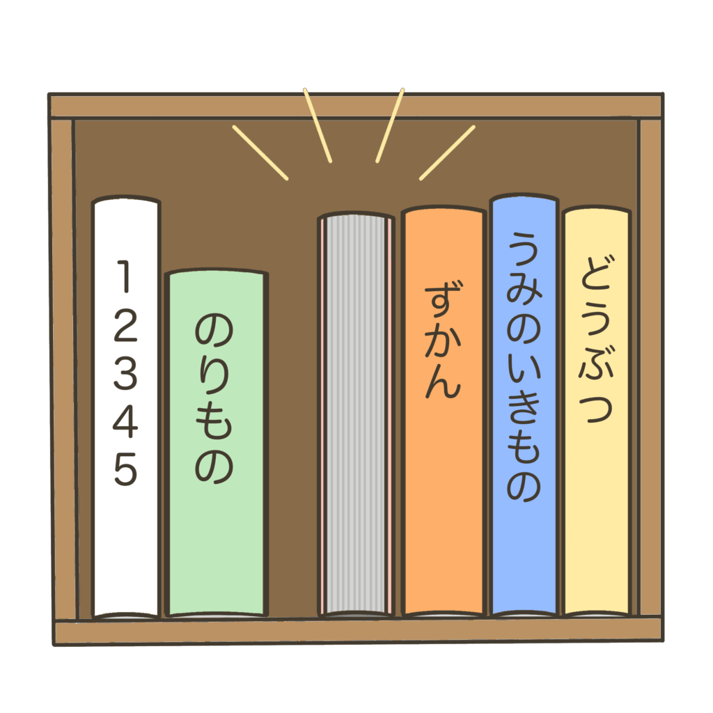 本のしまい方(背表紙が見えない)のイラスト|日常生活や支援教材に使える素材