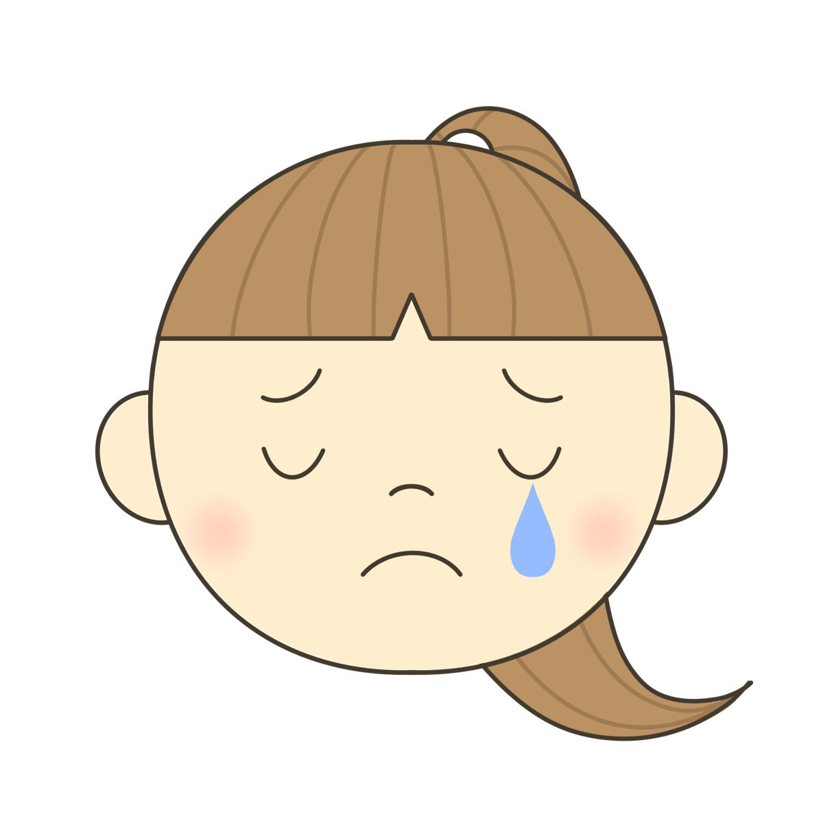 悲しい表情（ポニーテール）のイラスト｜発音練習や感情表現に使える素材