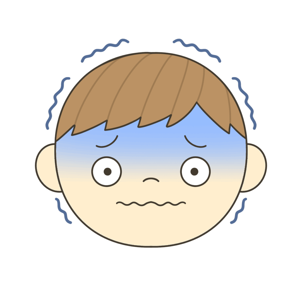 怖がっている表情(ななめわけ)のイラスト|発音練習や感情表現に使える素材