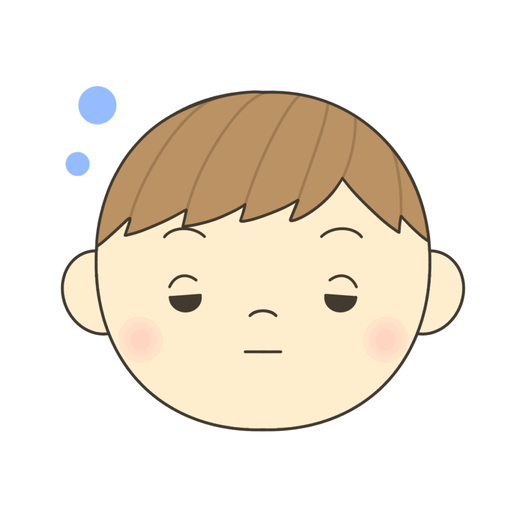 眠い表情（ななめわけ）のイラスト｜発音練習や感情表現に使える素材