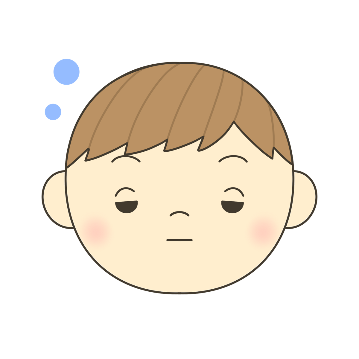 眠い表情（ななめわけ）のイラスト｜発音練習や感情表現に使える素材