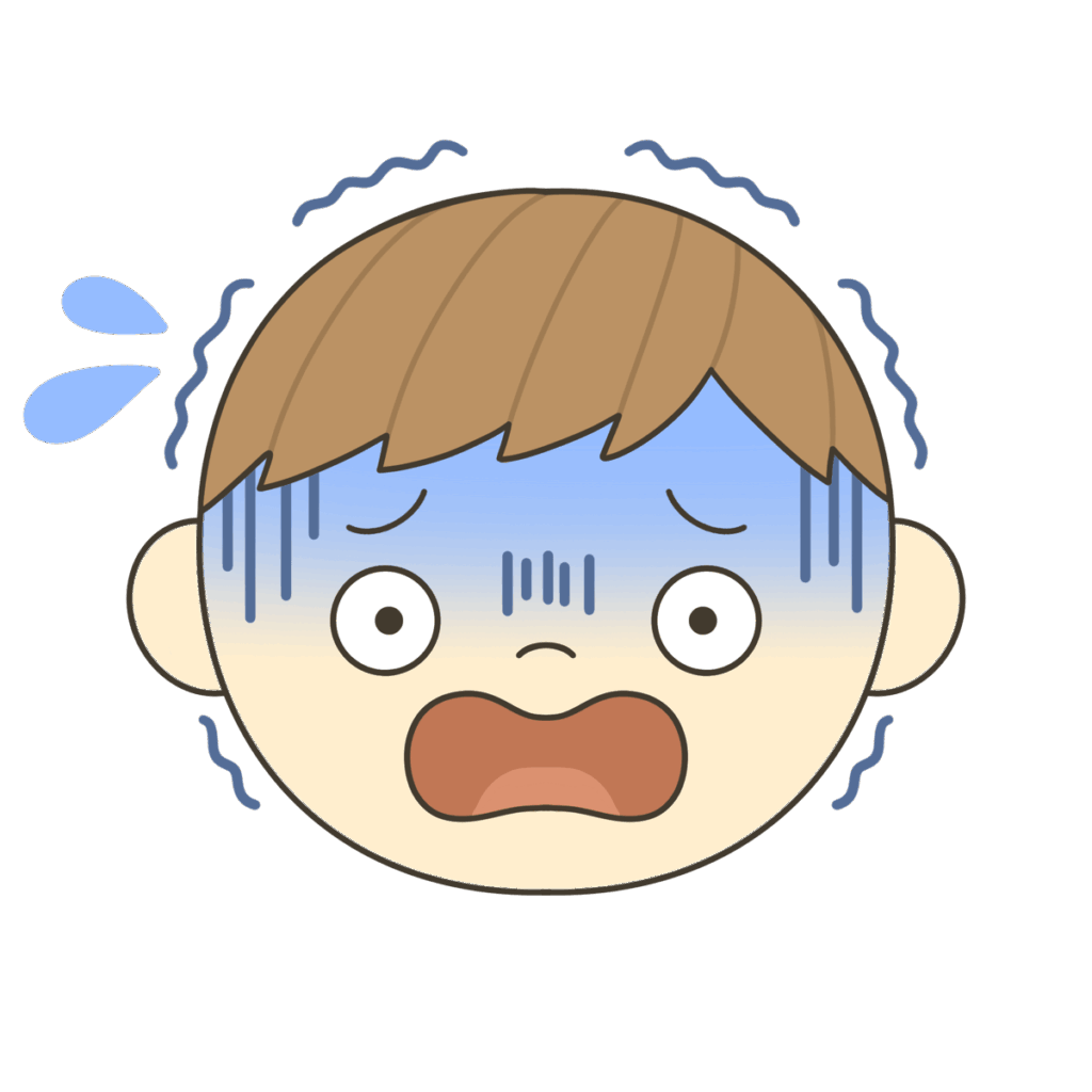 とても怖がっている表情（ななめわけ）のイラスト｜発音練習や感情表現に使える素材