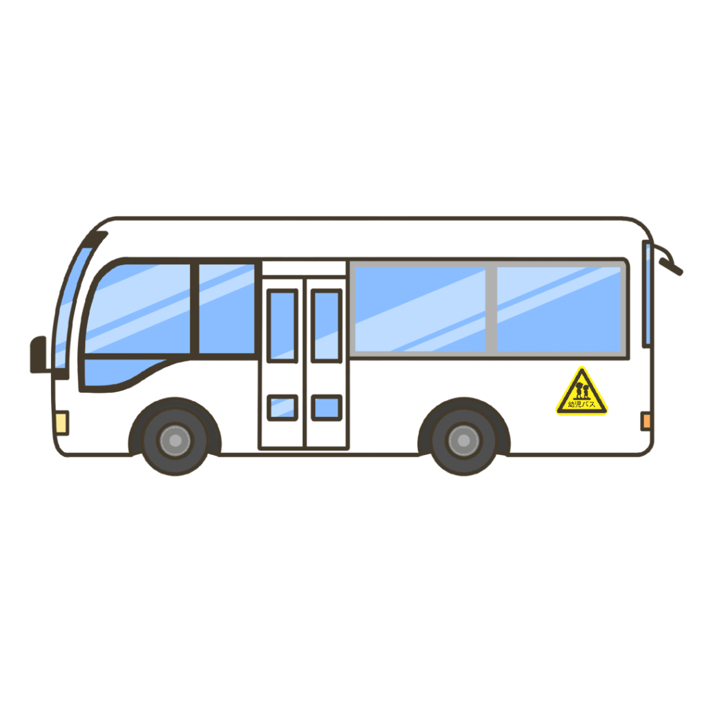 白色の幼稚園バスのイラスト｜交通や移動の掲示物・教材に使える素材