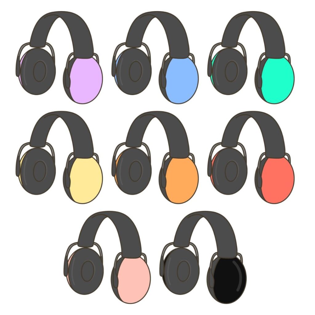 イヤーマフ（8色）まとめのイラスト｜外出準備や持ち物支援に使える素材