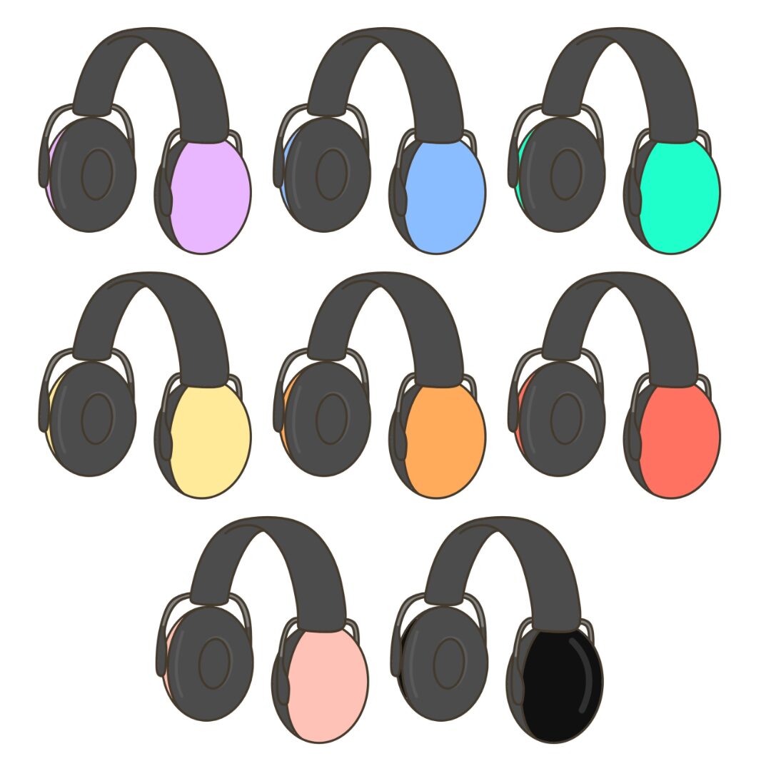 イヤーマフ（8色）まとめのイラスト｜外出準備や持ち物支援に使える素材