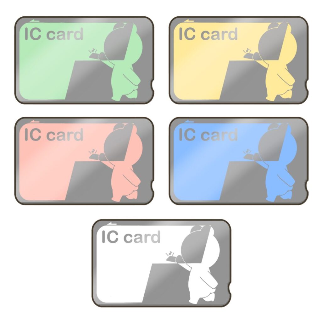 クマがICカードをタッチしている柄のICカードのイラストのアイキャッチ｜外出準備や持ち物支援に使える素材