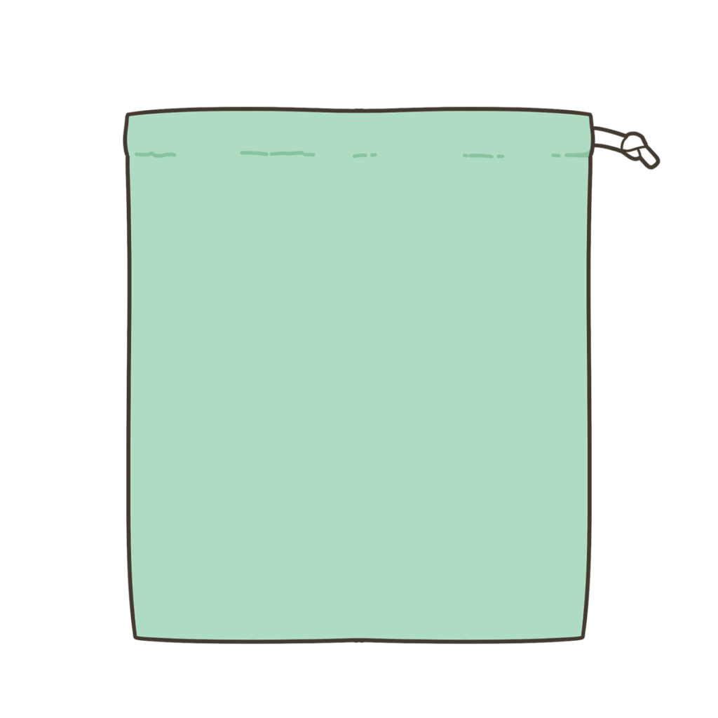 緑色の巾着袋のイラスト|外出準備や持ち物支援に使える素材