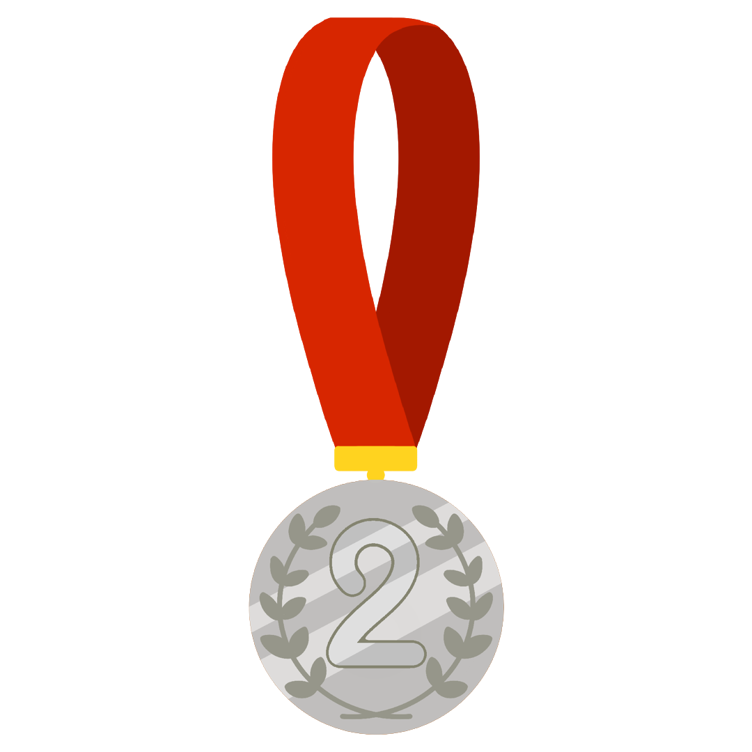 リボンのついた銀メダル（ツヤあり）のイラスト｜掲示物や教材づくりに使える素材