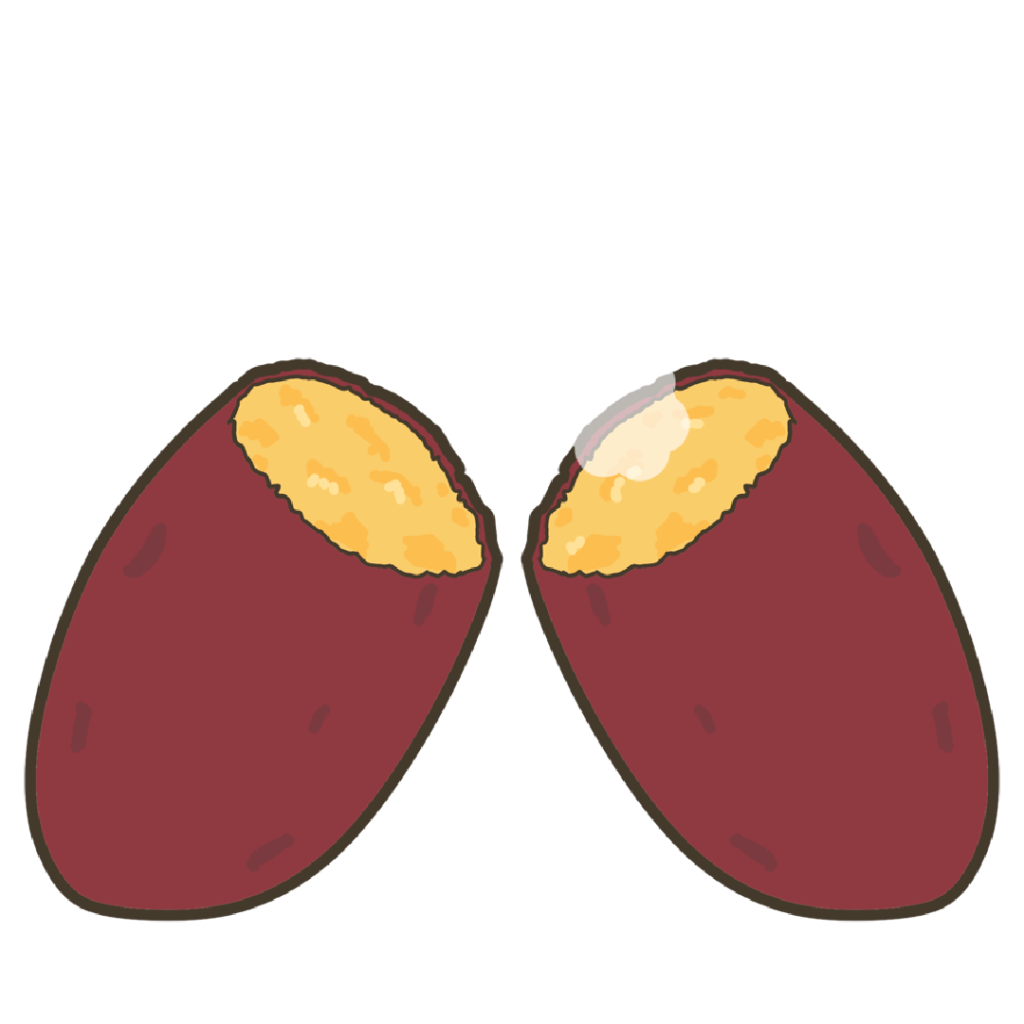 半分に割ったほくほくの焼き芋のイラスト｜給食指導や食育に使える素材
