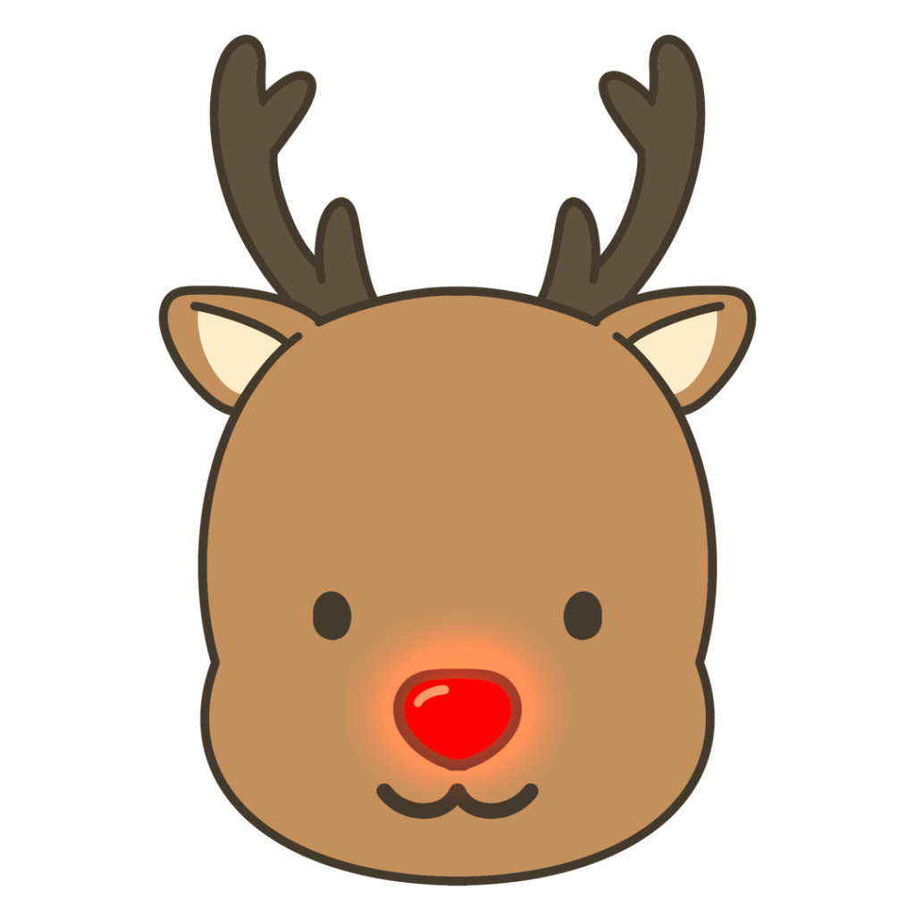 ピカピカ鼻のトナカイの顔のイラスト｜自然や学習教材・掲示物に使える素材