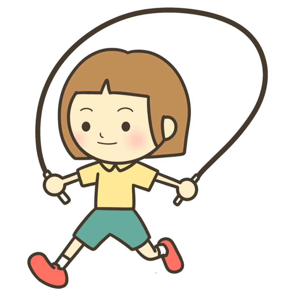 縄跳びを飛ぶショートカットの子のイラスト｜日常生活や支援教材に使える素材
