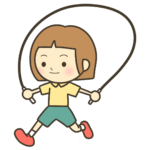 縄跳びを飛ぶショートカットの子のイラスト｜日常生活や支援教材に使える素材