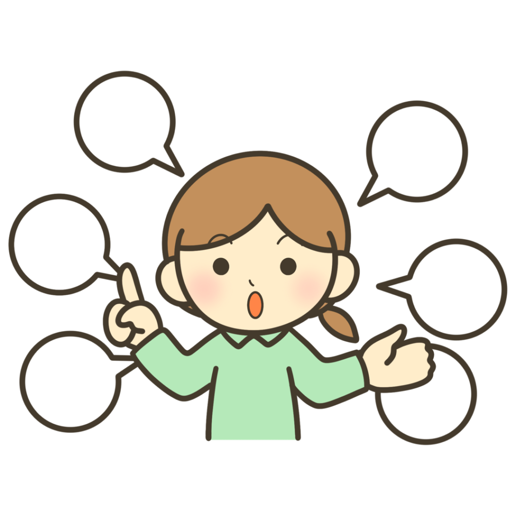 話をするポニーテールの子のイラスト｜日常生活や支援教材に使える素材