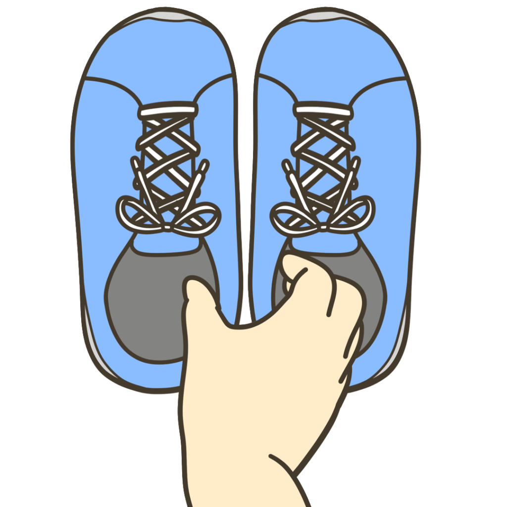 青色のスニーカーを揃えるのイラスト｜日常生活や支援教材に使える素材