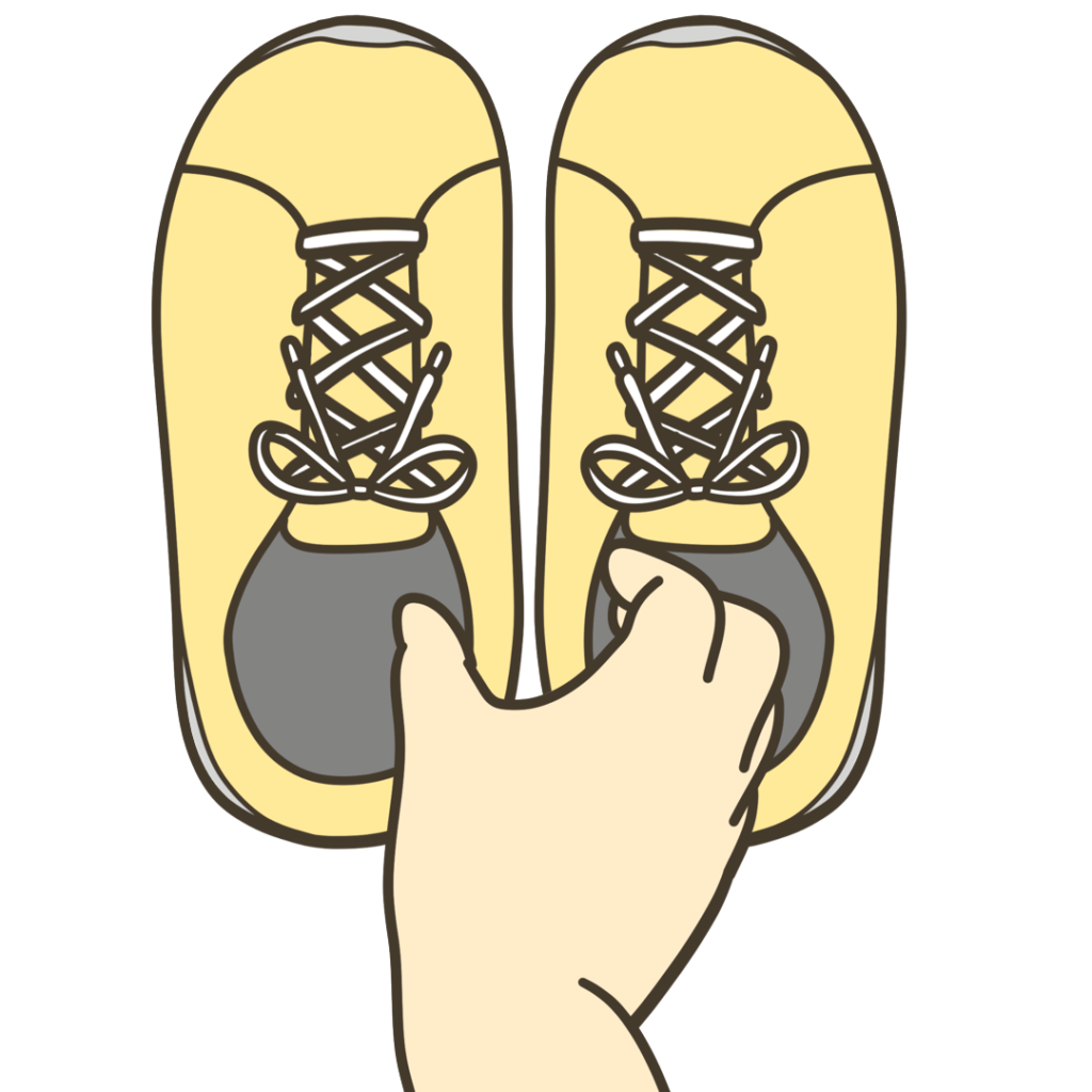 黄色のスニーカーを揃えるのイラスト｜日常生活や支援教材に使える素材